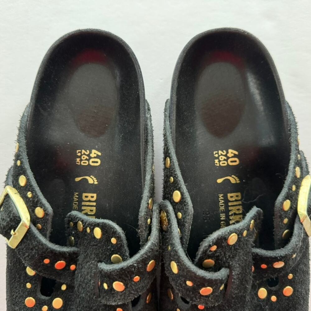 Birkenstock Boston Clog Rivets Black Suede Ltd. Ed. Size 40 Narrow Leather Bed - Picture 4 of 9